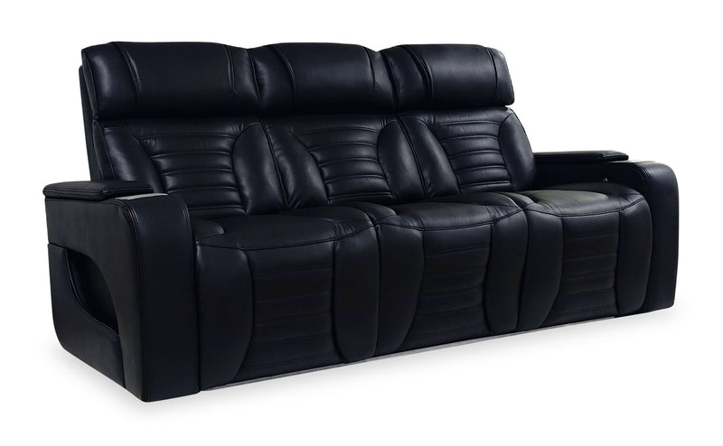 Zen 86\" Leather-Look Fabric Power Reclining Massage Sofa with Power Headrests and Drop-Down Console - Black