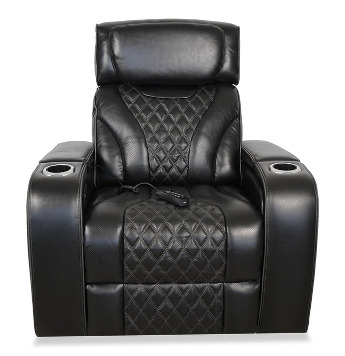 Elite 38\" Genuine Leather Massage Power Reclining Chair with Immersive Audio and Power Headrest - Black
