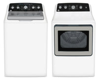 GE 4.9 Cu. Ft. Top Load Washer and 7.2 Cu. Ft. Gas Dryer with SaniFresh 