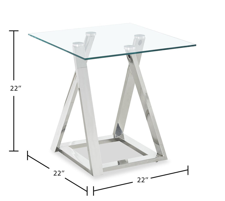 Briar 22\" Modern Glass Top End Table - Silver