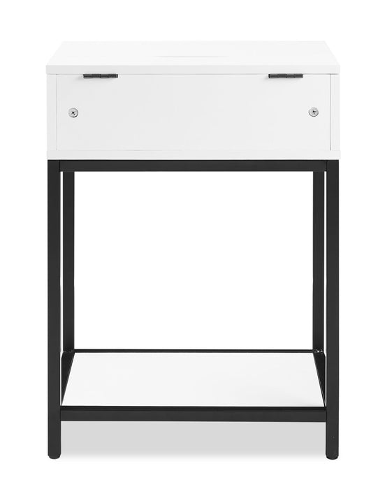 Akio Bedside 1-Drawer Nightstand with Lift-top Storage, 18\"W x 25.75\"H - White/Black
