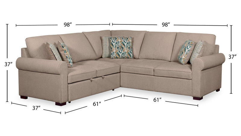 Scott Living Haven 3-Piece Chenille Fabric Sleeper Sectional - Taupe