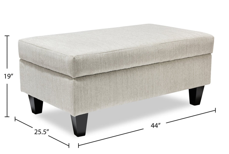 Made in Canada Nofia 44\" Chenille Fabric Storage Ottoman with Wood Legs - Linen Beige