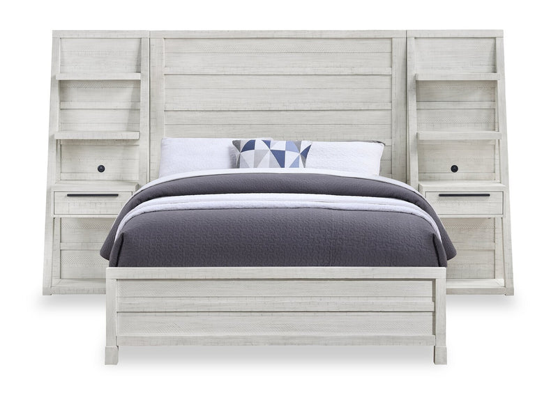 Haven Pier Bed with Headboard, Frame & 2 Piers, USB, LED, White - Queen Size