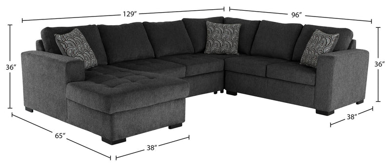 Made in Canada Legend 4-Piece Left-Facing Chenille Fabric Sleeper Sectional with Storage Chaise - Pepper Grey