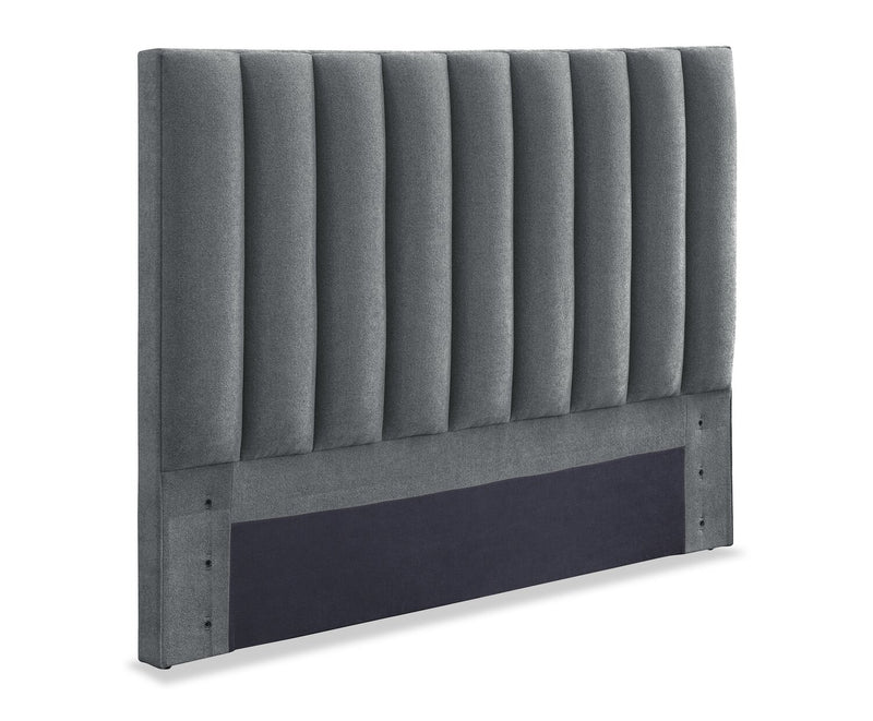Amos Upholstered Headboard in Charcoal Fabric, Channelled - Full Size