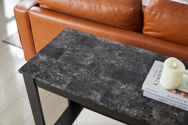 Roma  44\" Rustic Sofa Table with Shelf - Black Marble Look