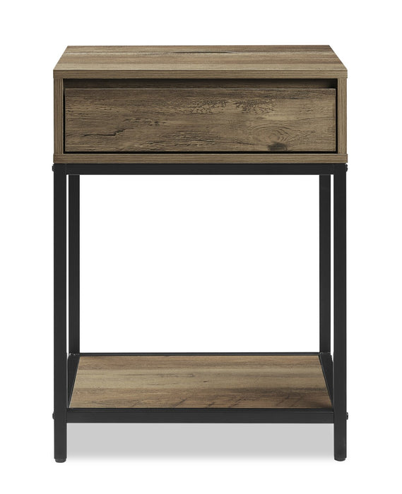 Akio Bedside 1-Drawer Nightstand with Lift-top Storage, 18\"W x 25.75\"H - Brown/Black