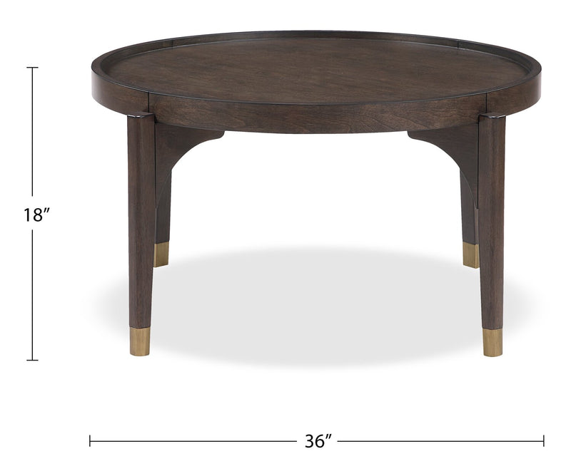 Neeva 36\" Modern Round Coffee Table - Dark Brown Birch