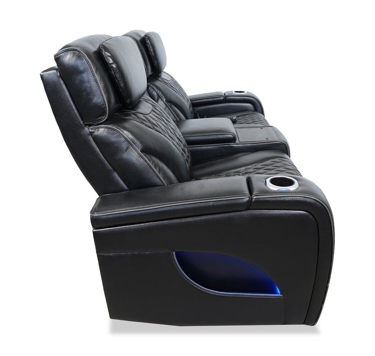 Elite 74\" Genuine Leather Massage Power Reclining Loveseat with Immersive Audio and Power Headrests - Black