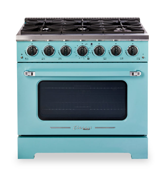 Classic Retro by Unique 36\" 5.2 Cu. Ft. 6-Burner Gas Range with Convection - Ocean Mist Turquoise - UGP-36CR T