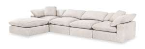 Eclipse Modular 5-Piece Linen-Look Fabric Sectional with Ottoman and Reversible Feather Down Cushions - Linen White