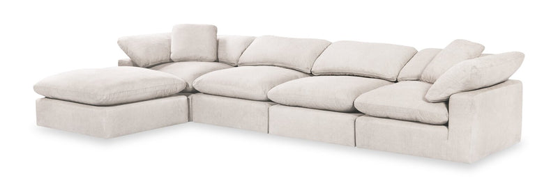Eclipse Modular 5-Piece Linen-Look Fabric Sectional with Ottoman and Reversible Feather Down Cushions - Linen White