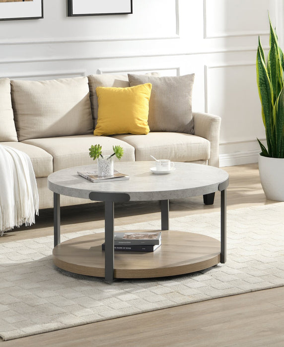 Felicity 36\" Round Coffee Table with Shelf and Casters - Grey