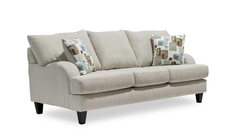 Made in Canada Nofia 80\" Chenille Fabric Sofa with Two Accent Pillows and Wood Legs - Linen Beige