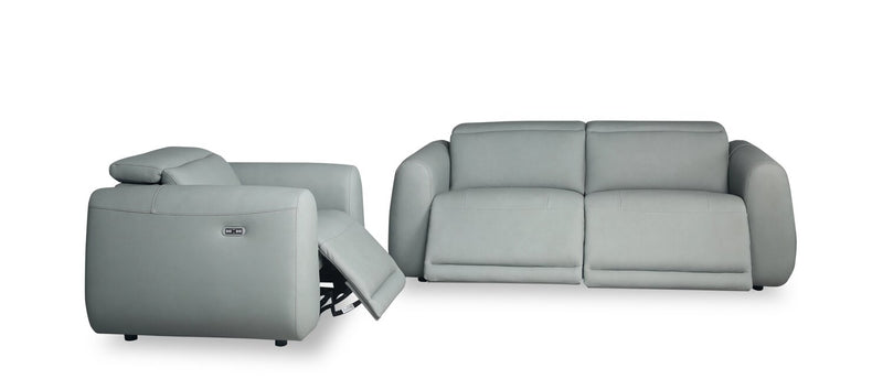 Gianna 76\" Genuine Leather Power Reclining Sofa with Power Headrests and USB Ports - Spa Blue