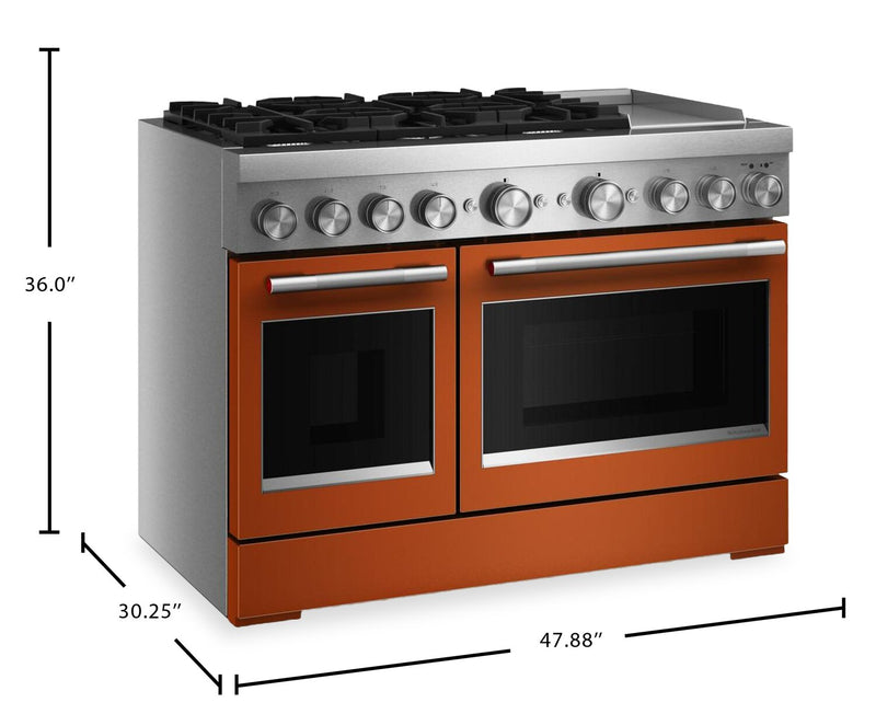 KitchenAid 6.3 Cu. Ft. 6 Burner Dual Fuel Range with Griddle – Scorched Orange - KFDD948SSC 