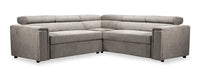 Savvy 3-Piece Linen-Look Fabric Sectional with Adjustable Headrests, Cupholders and USB Port - Grey 