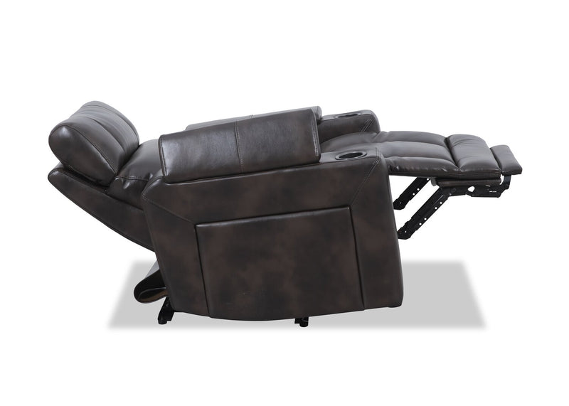 Scott Living Escape 39\" Power Reclining Chair with Power Headrest and Surround Sound - Dark Brown Leather-Look Fabric