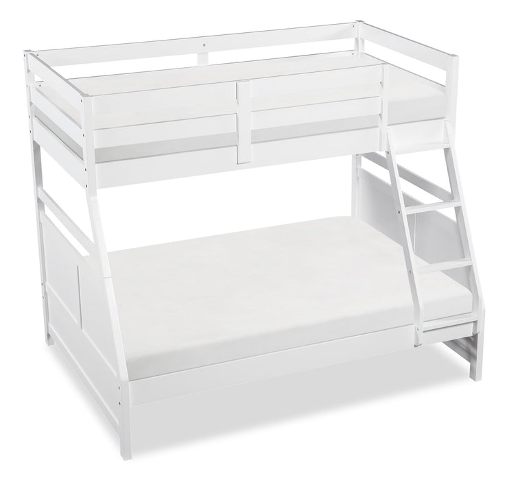 Quinn Bunk Bed with Ladder & Guard Rail for Kids, White - Twin/Full