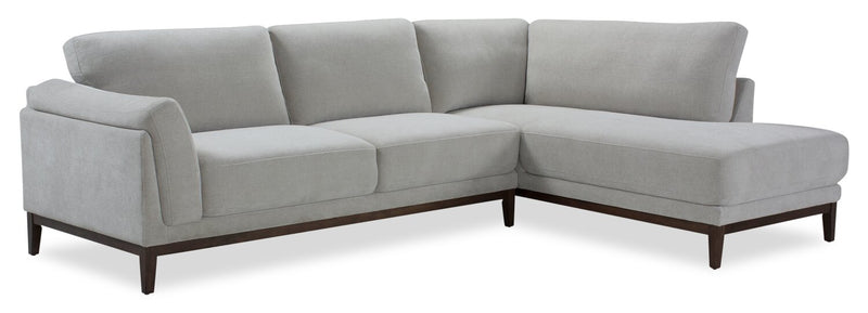 Horizon 2-Piece Right-Facing Fabric Sectional with Wood Base and Legs - Grey