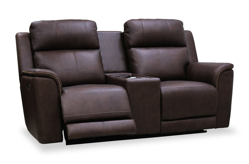 Vibe 76\" Genuine Leather Massage Power Reclining Loveseat with Immersive Audio and Power Headrests - Brown