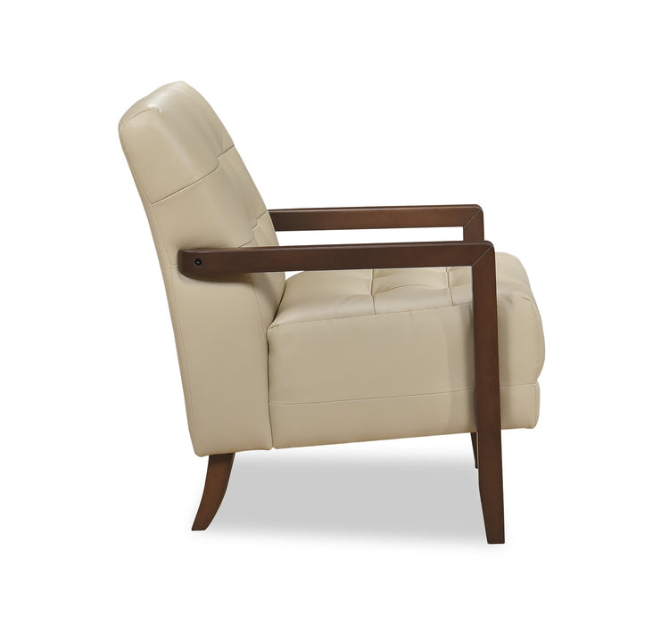 Enzo 26\" Genuine Leather Accent Chair with Biscuit Tufting, Track Arms and Wood Legs - Beige
