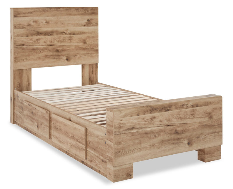 Derekson Storage Bed with 2 Built-In Side Drawers for Kids, Natural - Twin Size