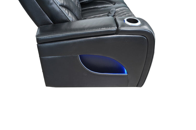 Elite 86\" Genuine Leather Massage Power Reclining Sofa with Immersive Audio and Power Headrests - Black