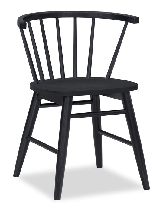 Remi 5pc Dining Set with Table & 4 Spindle-Back Chairs, Glass & Wood, 42\"W Round - Black
