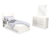 Riley 5pc Bedroom Set with Panel Bed, Dresser & Mirror, Made in Canada, White - Twin Size 