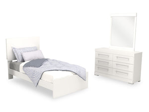 Riley 5pc Bedroom Set with Panel Bed, Dresser & Mirror, Made in Canada, White - Twin Size