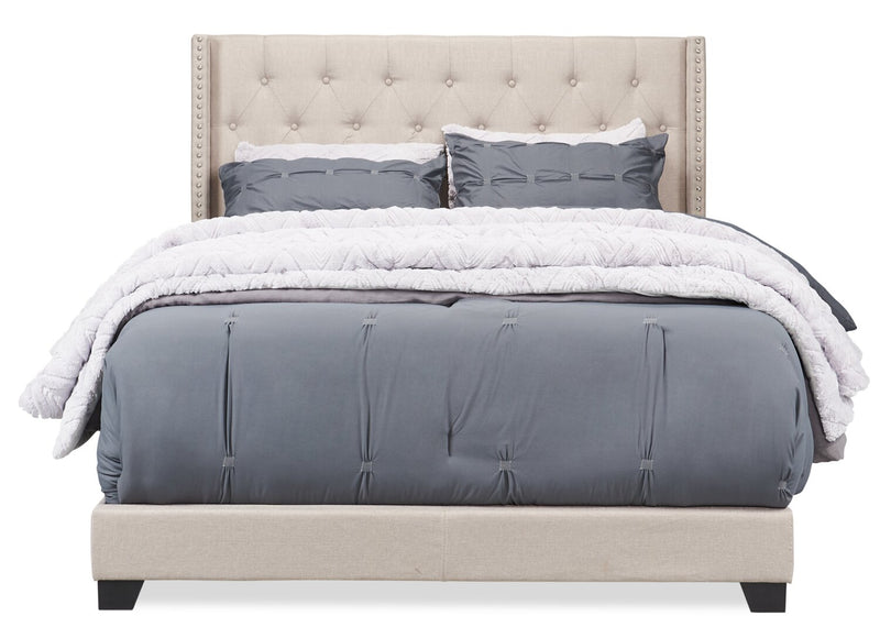 Brady Upholstered Wingback Bed in Light Grey Fabric with Nailhead Design, Button Tufted - King Size