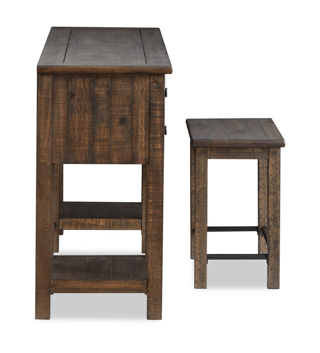 Edwin 64” Country Pine Sofa Table with Storage and Stool - Homestead Brown