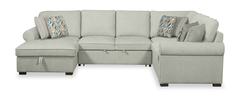 Scott Living Haven 4-Piece Left-Facing Chenille Fabric Sleeper Sectional with Storage Chaise - Seafoam Blue