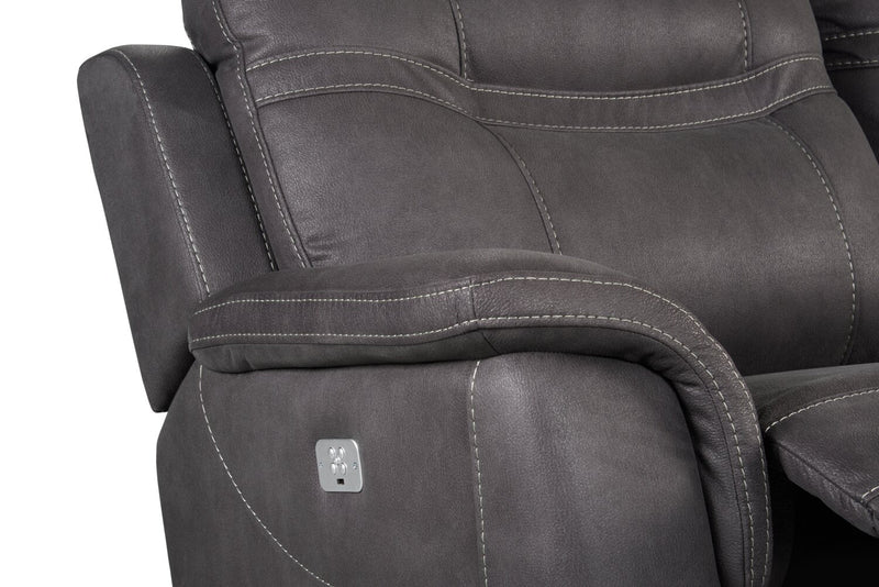 Floy 116.5\" Faux Suede Power Reclining Sofa with Power Headrests and USB Ports - Grey