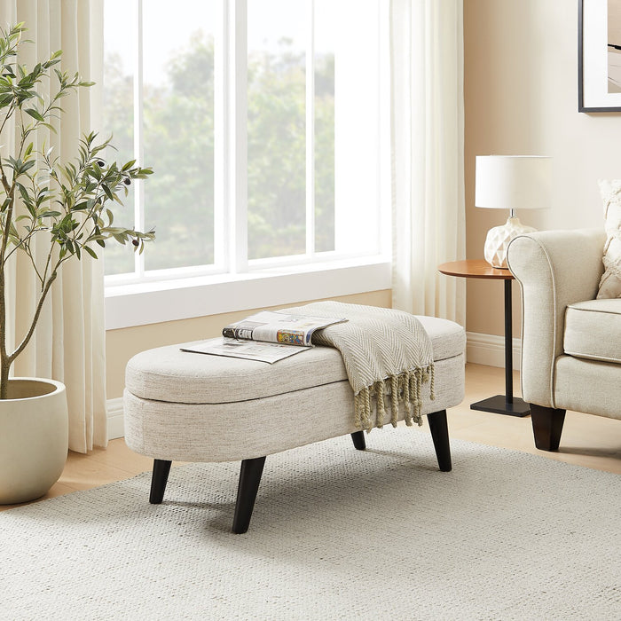 Montreal 43.5\" Oval Fabric Storage Ottoman - White