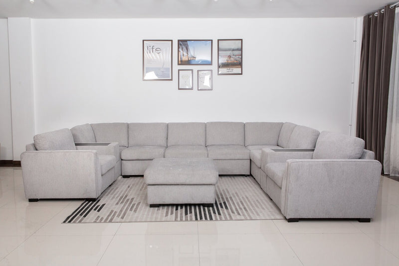 Vault 9-Piece Sectional with Sofa Bed Loveseat, Four Storage Chairs and Storage USB Console - Grey