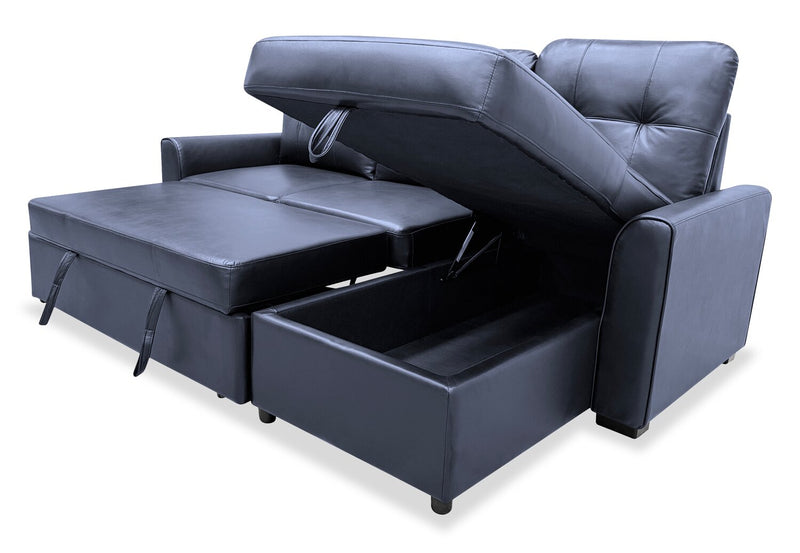 Carter 2-Piece Right-Facing Leather-Look Fabric Sleeper Sectional with Storage Chaise - Black