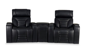 Zen 3-Piece Leather-Look Fabric Home Theatre Power Reclining Sectional with Massage and Storage Console - Black