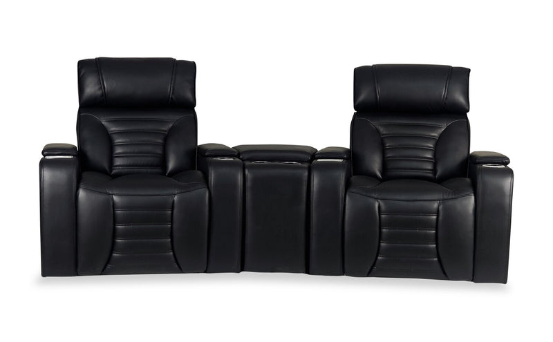 Zen 3-Piece Leather-Look Fabric Home Theatre Power Reclining Sectional with Massage and Storage Console - Black