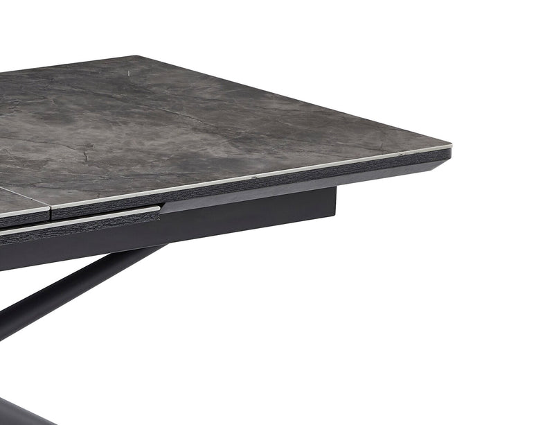 Tavo Dining Table with 63-79\"W Extension, Metal, Pedestal Base - Grey & Black