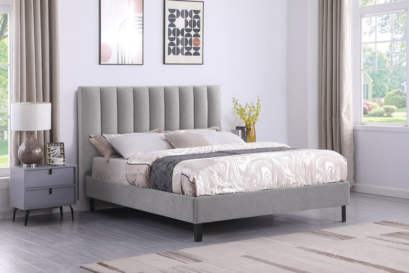 Amos Upholstered Headboard in Grey Fabric, Channelled - Queen Size