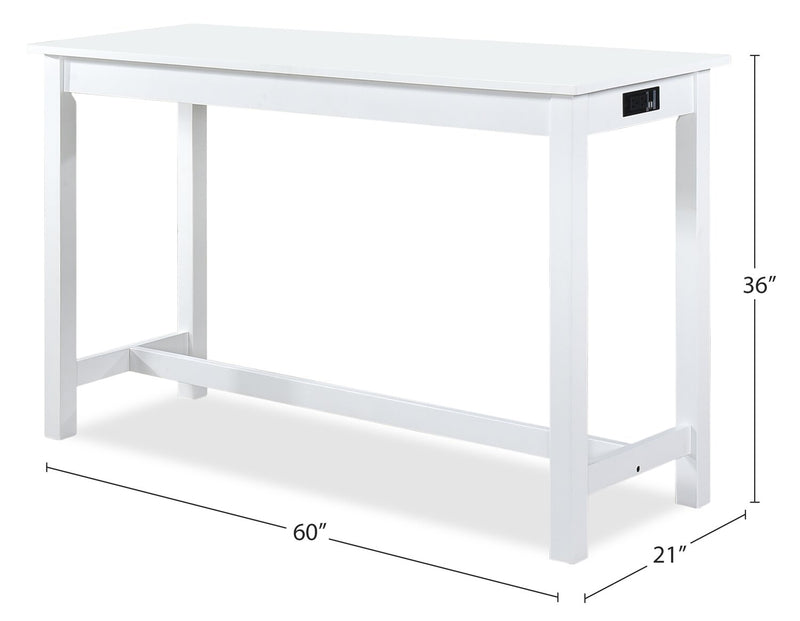 Noah 60” Modern Dinette with 3 Counter-Height Stools and USB Ports - White