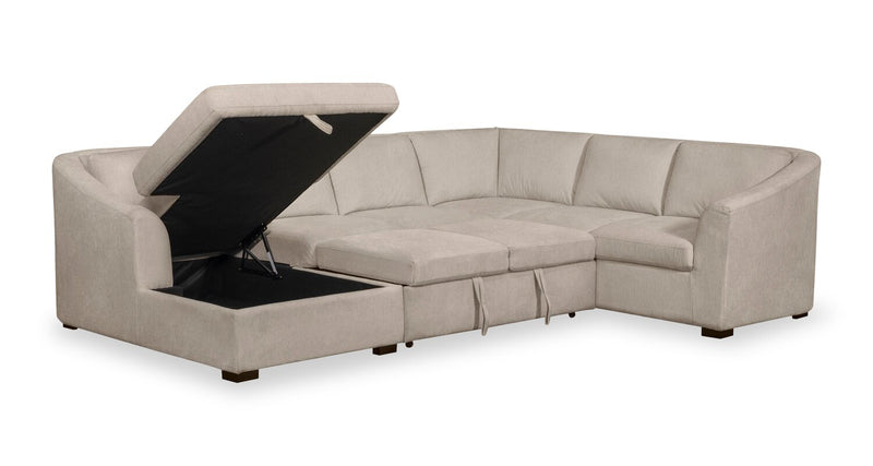 Envy 3-Piece Left-Facing Chenille Fabric Sleeper Sectional with Storage Chaise - Almond Beige