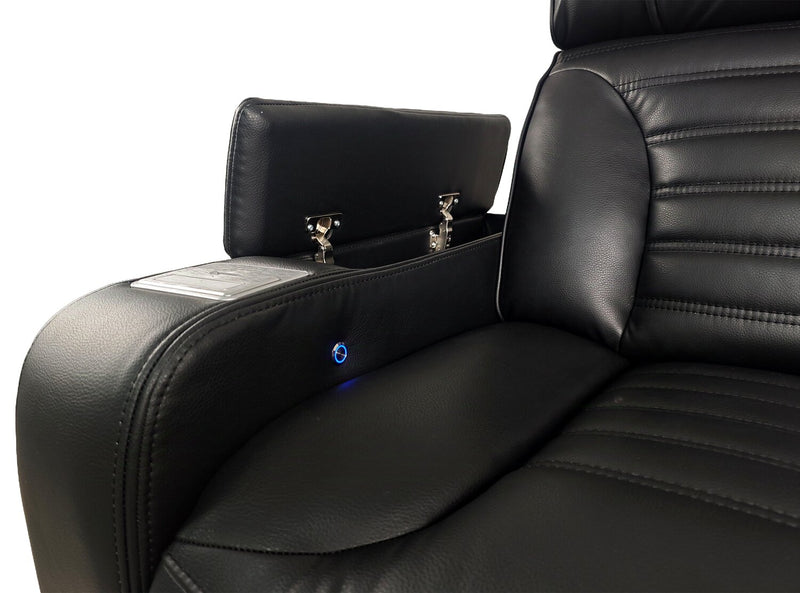 Zen 3-Piece Leather-Look Fabric Home Theatre Power Reclining Sectional with Massage and Storage Console - Black