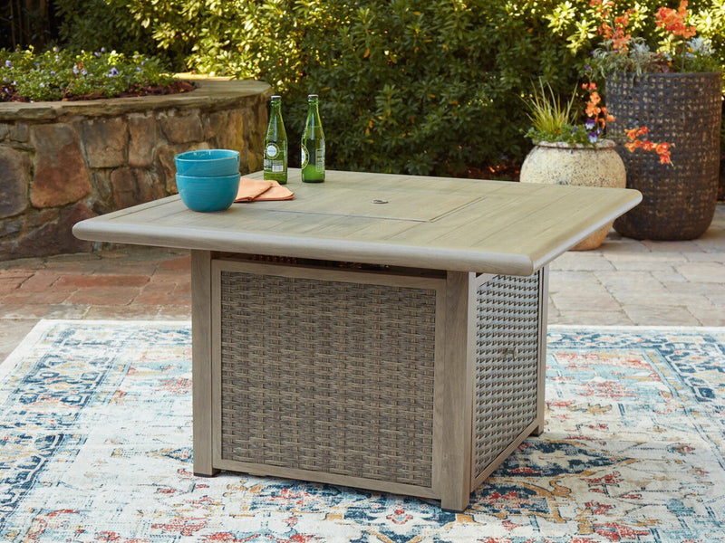 Muskoka Outdoor Patio Fire Pit Table - 50,000 BTU, Resin Wicker, Metal - Beige