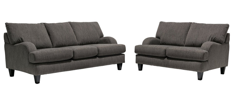 Made in Canada Nofia 58\" Chenille Fabric Loveseat with Two Accent Pillows and Wood Legs - Charcoal Grey