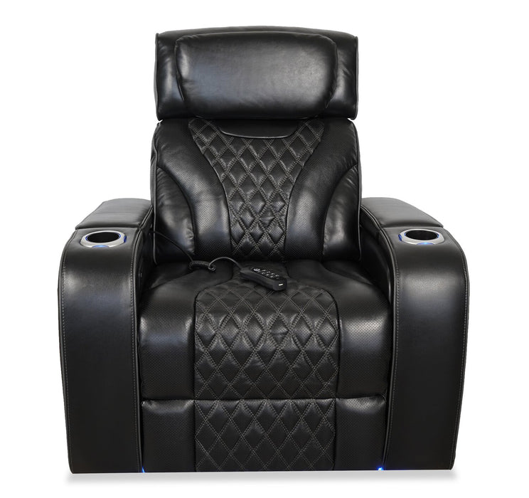Elite 38\" Genuine Leather Massage Power Reclining Chair with Immersive Audio and Power Headrest - Black
