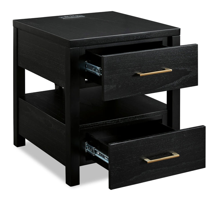 Julian 22” Contemporary End Table with Storage and USB Ports - Black